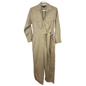 Banana Republic Women 4P Khaki Twill Utility Jumpsuit 820098-01-1 Petite Tan NEW